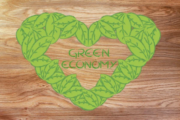 Ökologie und grüne Wirtschaft, Herz aus Blättern — Stockfoto