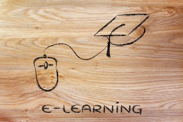 E-Learning, Online-Kurse und Abschluss-Cap — Stockfoto