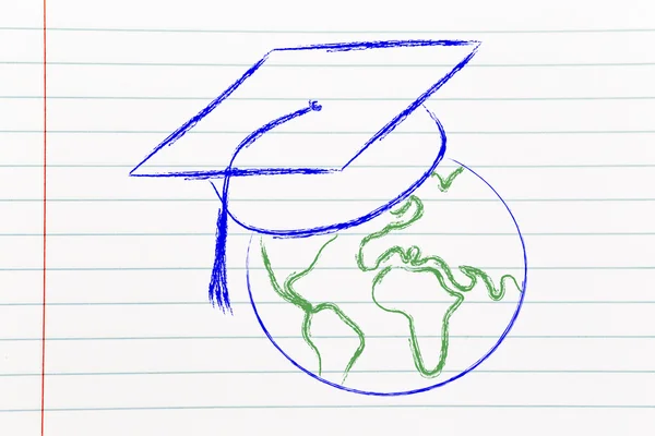 E-learning, global online kursus dan topi kelulusan — Stok Foto