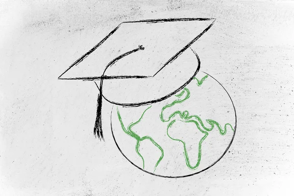 E-learning, globale online kurser og graduering cap - Stock-foto