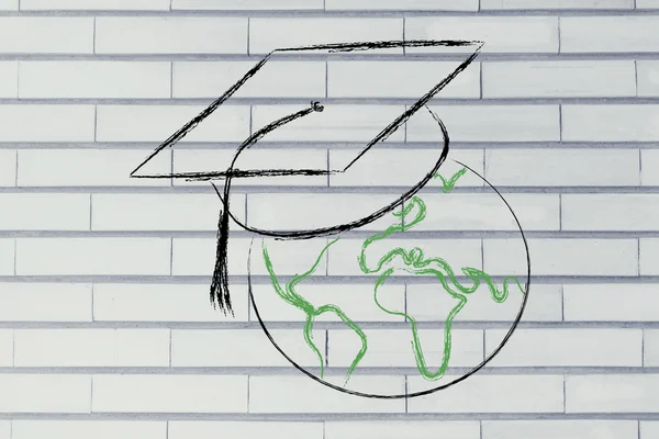 e-learning, global online courses and graduation cap