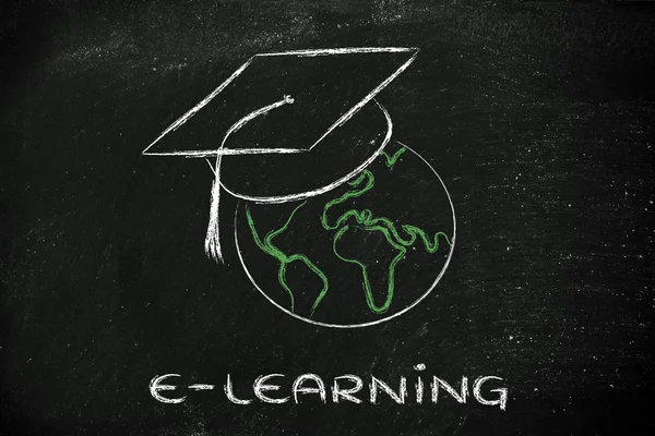 E-Learning, globale Online-Kurse und Graduiertencap — Stockfoto