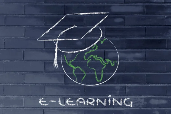 e-learning, global online courses and graduation cap