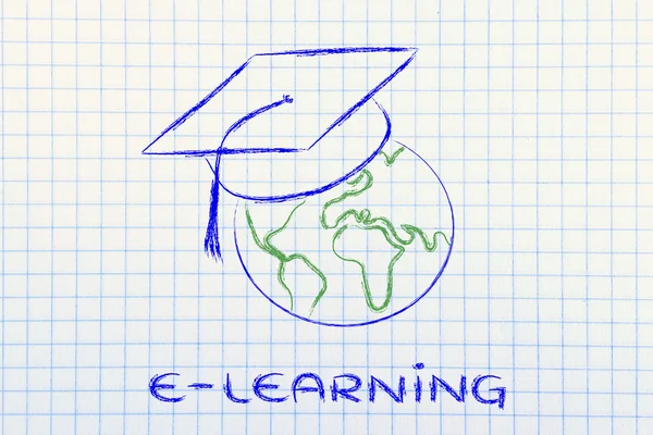 E-Learning, globale Online-Kurse und Graduiertencap — Stockfoto