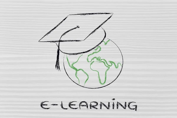 e-learning, global online courses and graduation cap