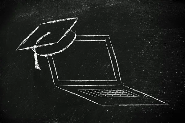 E-learning, online courses and graduation cap — Stock Photo, Image