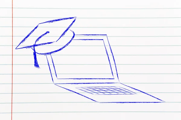 E-learning, online courses and graduation cap — Stock Photo, Image