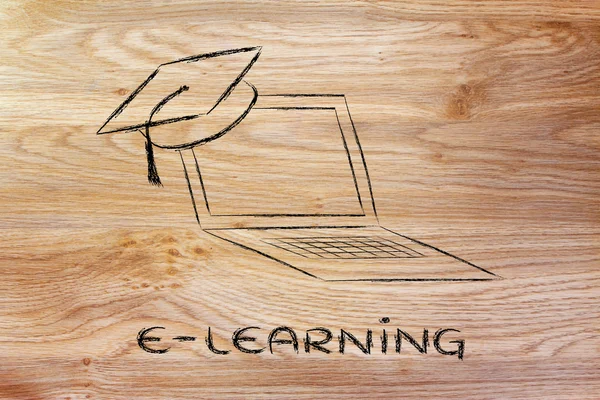 E-Learning, Online-Kurse und Abschluss-Cap — Stockfoto