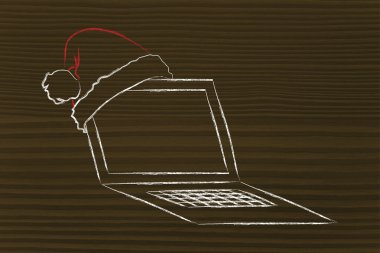 Santa claus şapka, Noel alışveriş online kavramı ile bilgisayar
