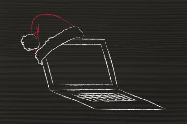Santa claus şapka, Noel alışveriş online kavramı ile bilgisayar