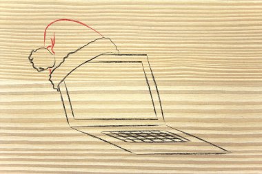 Santa claus şapka, Noel alışveriş online kavramı ile bilgisayar