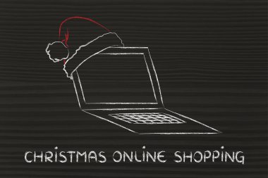 Computer with santa claus hat, concept of Christmas shopping online clipart