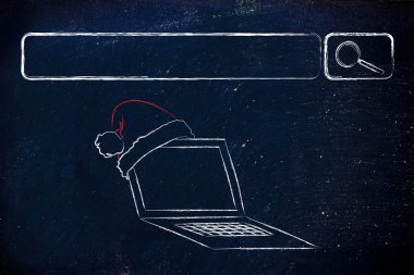 Arama çubuğu santa claus şapka, Noel alışveriş online kavramı ile