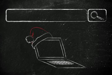 Arama çubuğu santa claus şapka, Noel alışveriş online kavramı ile