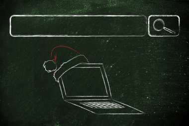 Arama çubuğu santa claus şapka, Noel alışveriş online kavramı ile