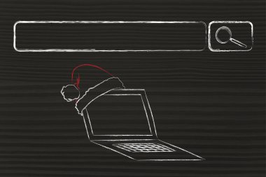 Arama çubuğu santa claus şapka, Noel alışveriş online kavramı ile