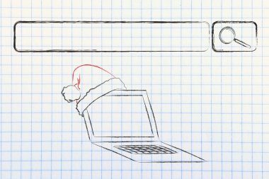 Arama çubuğu santa claus şapka, Noel alışveriş online kavramı ile