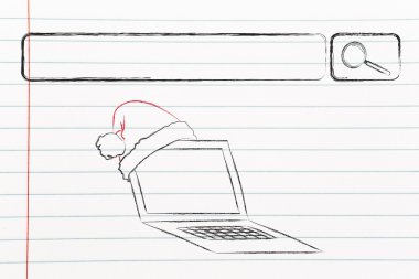 Arama çubuğu santa claus şapka, Noel alışveriş online kavramı ile