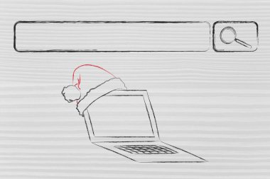 Arama çubuğu santa claus şapka, Noel alışveriş online kavramı ile