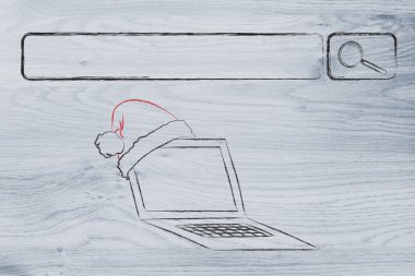 Arama çubuğu santa claus şapka, Noel alışveriş online kavramı ile