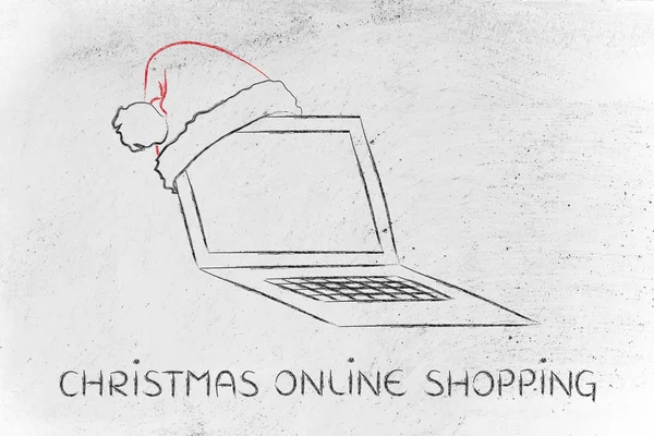 Computer with santa claus hat, concept of Christmas shopping onl — Stock Photo, Image