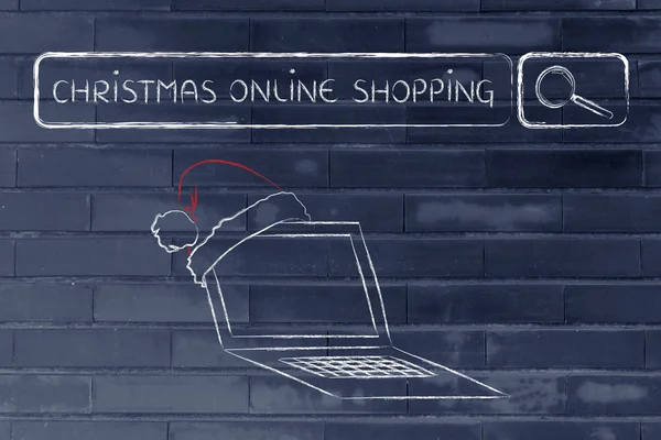 Pesquisa bar com chapéu de santa claus, conceito de compras de Natal on-line — Fotografia de Stock