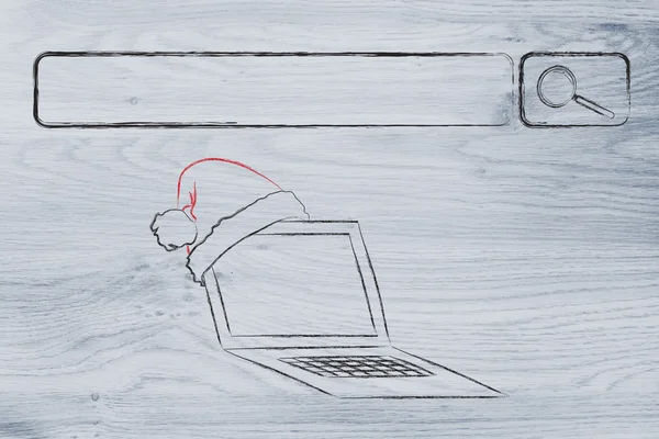 Arama çubuğu santa claus şapka, Noel alışveriş online kavramı ile