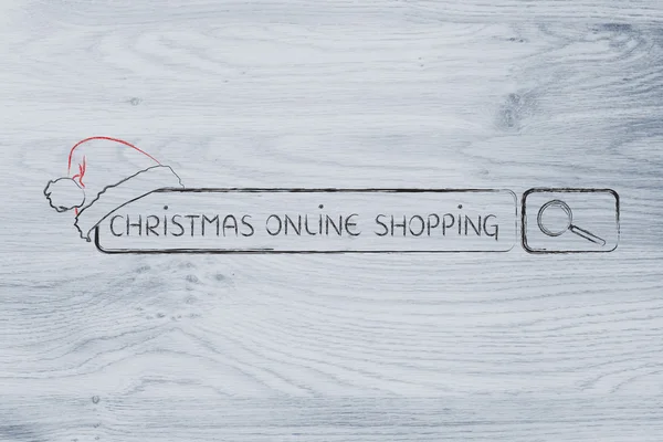 Pesquisa bar com chapéu de santa claus, conceito de compras de Natal on-line — Fotografia de Stock