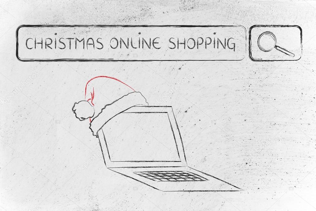 Search bar with santa claus hat, concept of Christmas shopping online