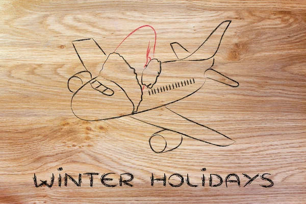Winter en vakantie van Kerstmis: vliegtuig met kerstman hoed — Stockfoto