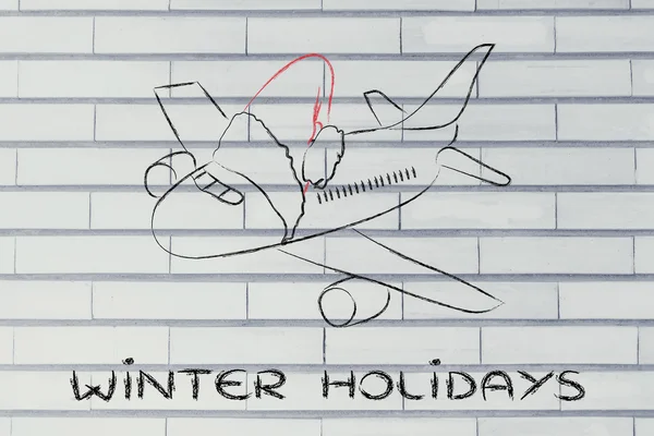Зимові та різдвяні свята: літак з капелюхом Санти Клауса — стокове фото