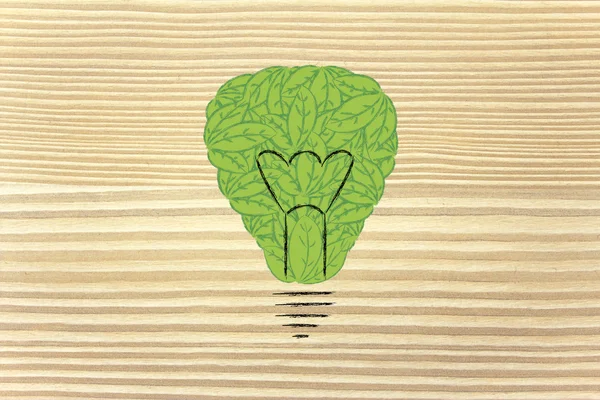 Лампочка из листьев, концепция зеленой экономики — стоковое фото