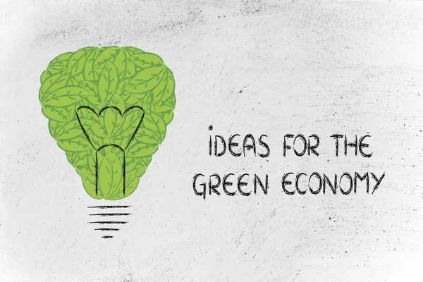 lightbulb made of leaves, concept of green economy