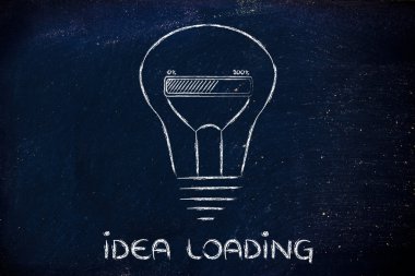 İlerleme çubuğu içinde yenilik ve yeni fikir ile komik ampul