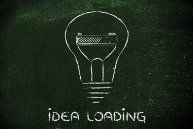 İlerleme çubuğu içinde yenilik ve yeni fikir ile komik ampul