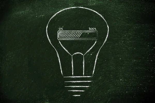 Rolig glödlampa med förloppsindikator inne, innovation och ny idé — Stockfoto