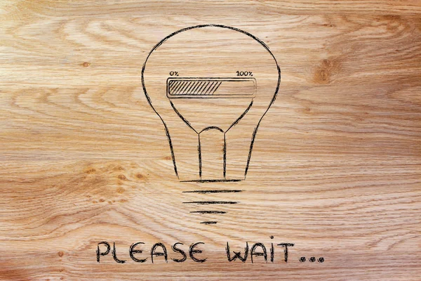 Čekejte prosím: žárovka s pokrok bar uvnitř — Stock fotografie