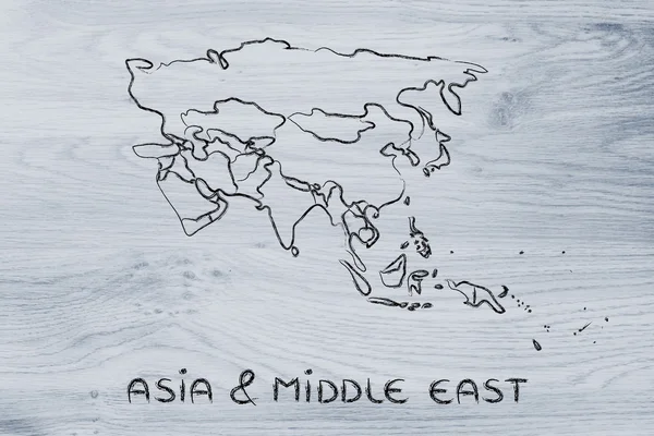 world map and continents: borders and states of Asia and Middle