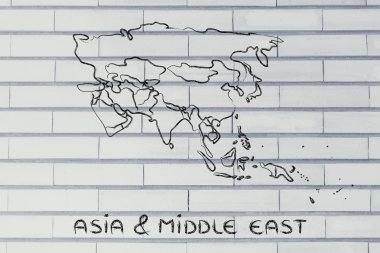 Dünya Haritası ve kıta: kenarlıklar ve Asya ve orta Devletleri 