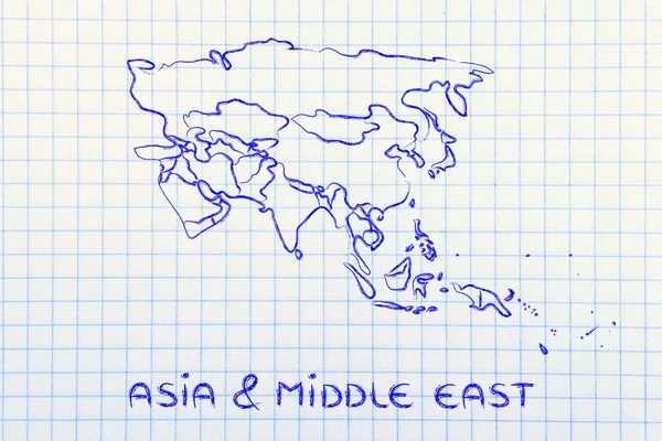 世界地図、大陸: 枠線とアジアおよび中東の状態 — ストック写真