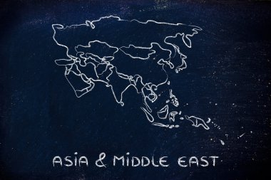 Dünya Haritası ve kıta: kenarlıklar ve Asya ve orta Devletleri 