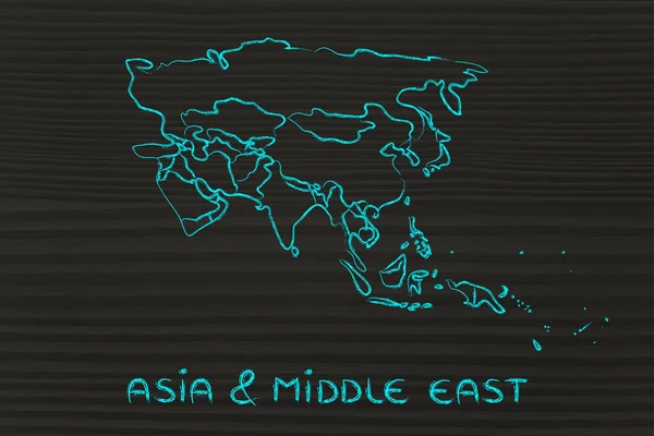 Mappa del mondo e continenti: confini e stati dell'Asia e del Medio Oriente — Foto Stock