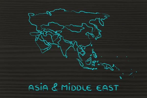 World map and continents: borders and states of Asia and Middle — Stock Photo, Image