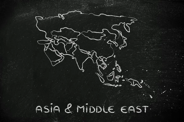 world map and continents: borders and states of Asia and Middle