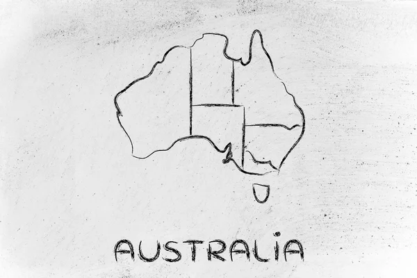 世界地图和各大洲: 边框和澳大利亚国家 — 图库照片