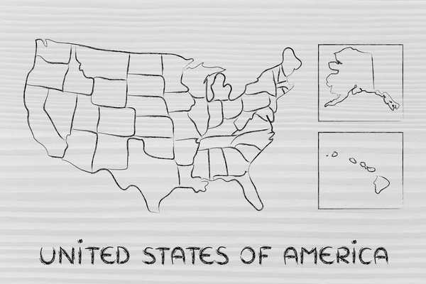 Mapa del mundo y continentes: fronteras y estados de América — Foto de Stock