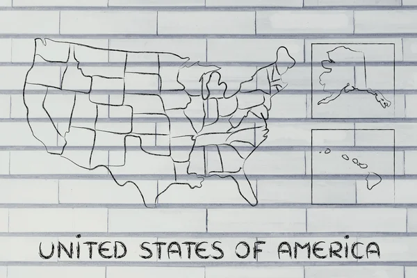 Mapa do mundo e continentes: fronteiras e estados da América — Fotografia de Stock