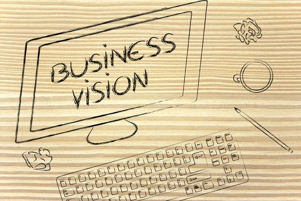 Business Vision text on computer screen — Stock Photo, Image