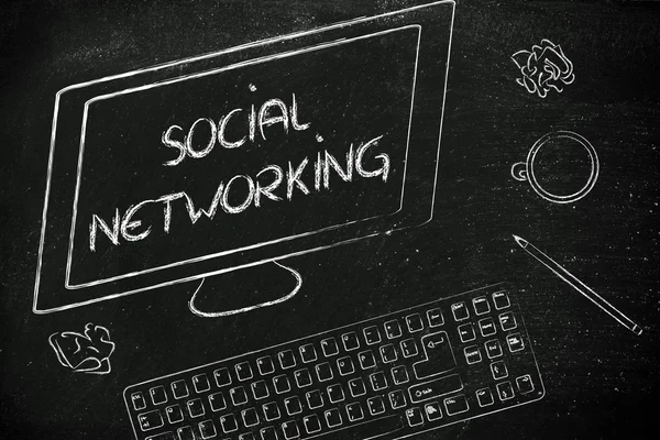 Texto Soial Networking en la pantalla del ordenador — Foto de Stock