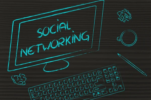 Texto Soial Networking en la pantalla del ordenador — Foto de Stock